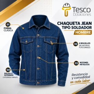 Chaqueta Jean Tipo Soldador Hombre